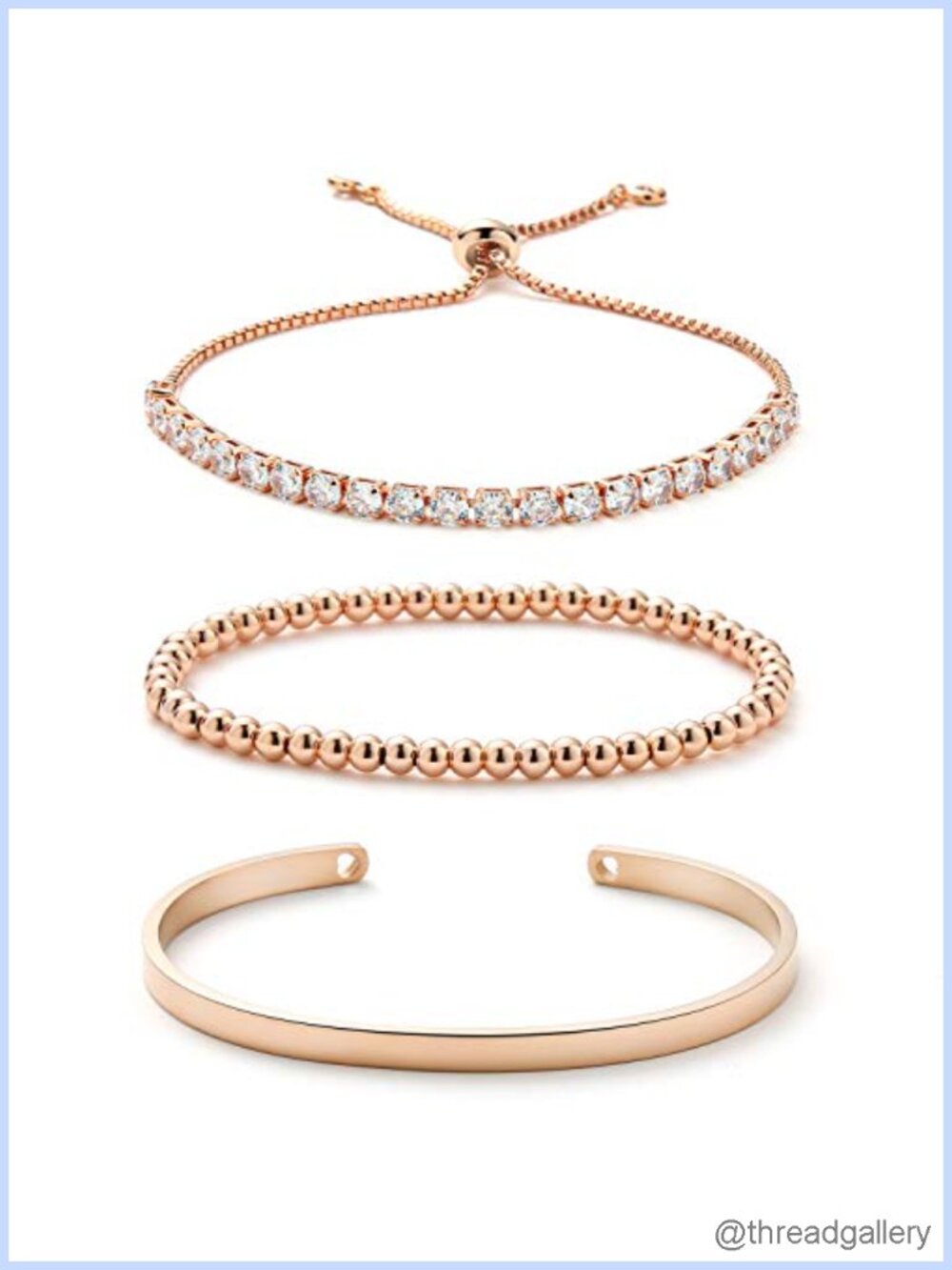 18K Gold Plated Women's Cubic Zirconia Tennis Bracelet Set with Cuff and Beaded